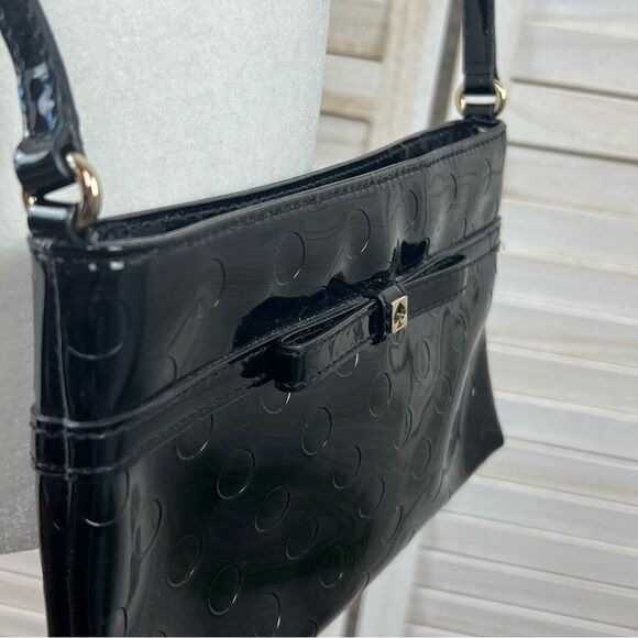 Kate Spade Black Patent Polka-Dot Embossed Handbag Purse - Picture 6 of 14